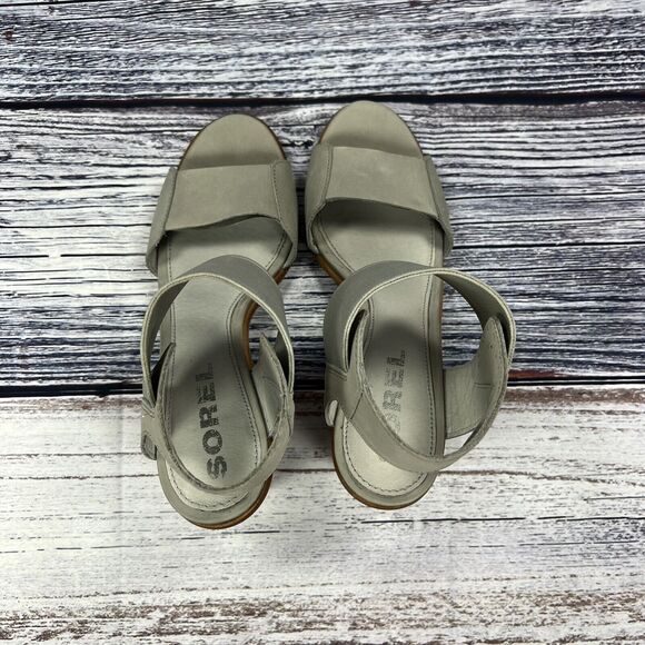 Sorel Nadia Heeled Sandals Elastic Ankle Strap Dove Gray Leather Shoes Women’s 9 - Picture 5 of 8